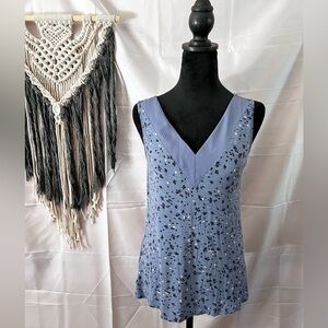 Maurices Size Small Blue Black Floral White Speckled V-Neck Top Blouse